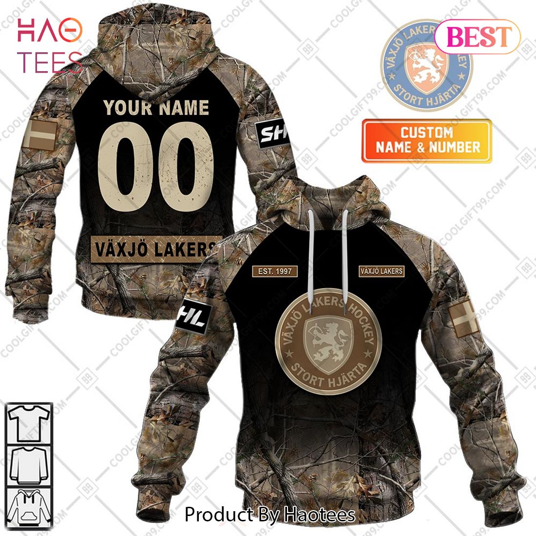 Personalized SHL Vaxjo Lakers Hunting Camo Style Hoodie, T-Shirt, Zip Hoodie, Sweatshirt