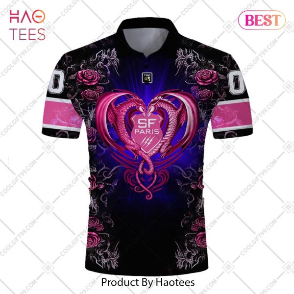 Personalized Stade Francais Paris Rugby Rose Dragons Design Polo Shirt