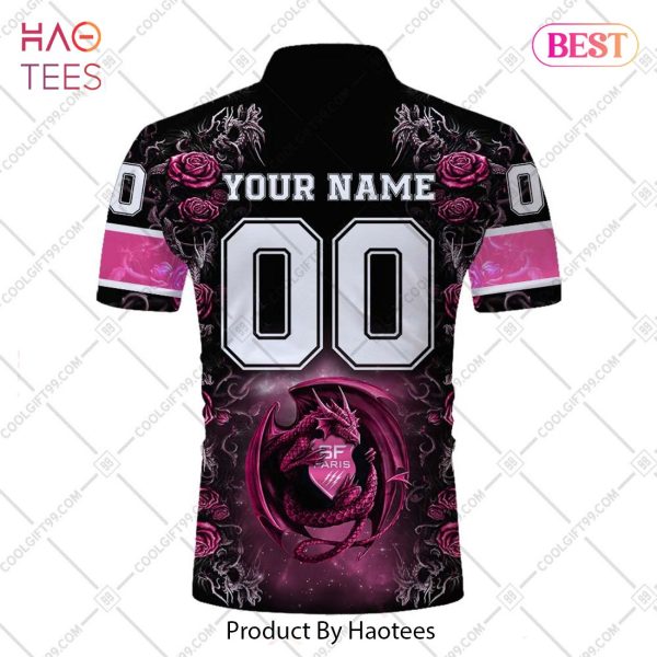 Personalized Stade Francais Paris Rugby Rose Dragons Design Polo Shirt