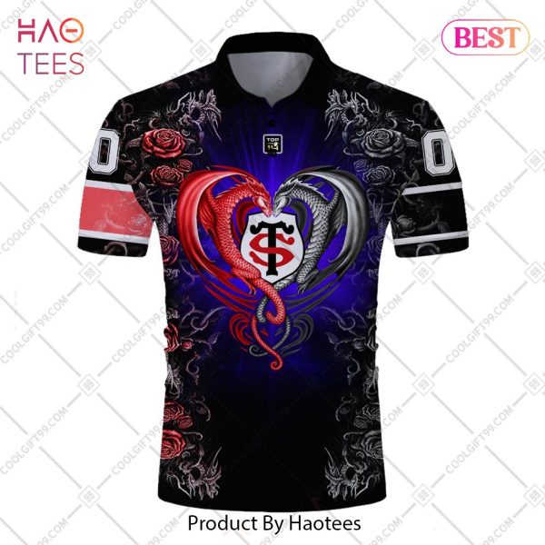 Personalized Stade Toulousain Rugby Rose Dragons Design Polo Shirt