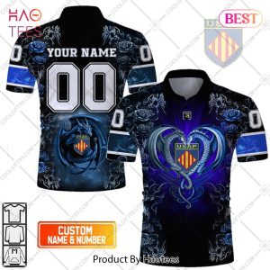 Personalized USA Perpignan Rugby Rose Dragons Design Polo Shirt