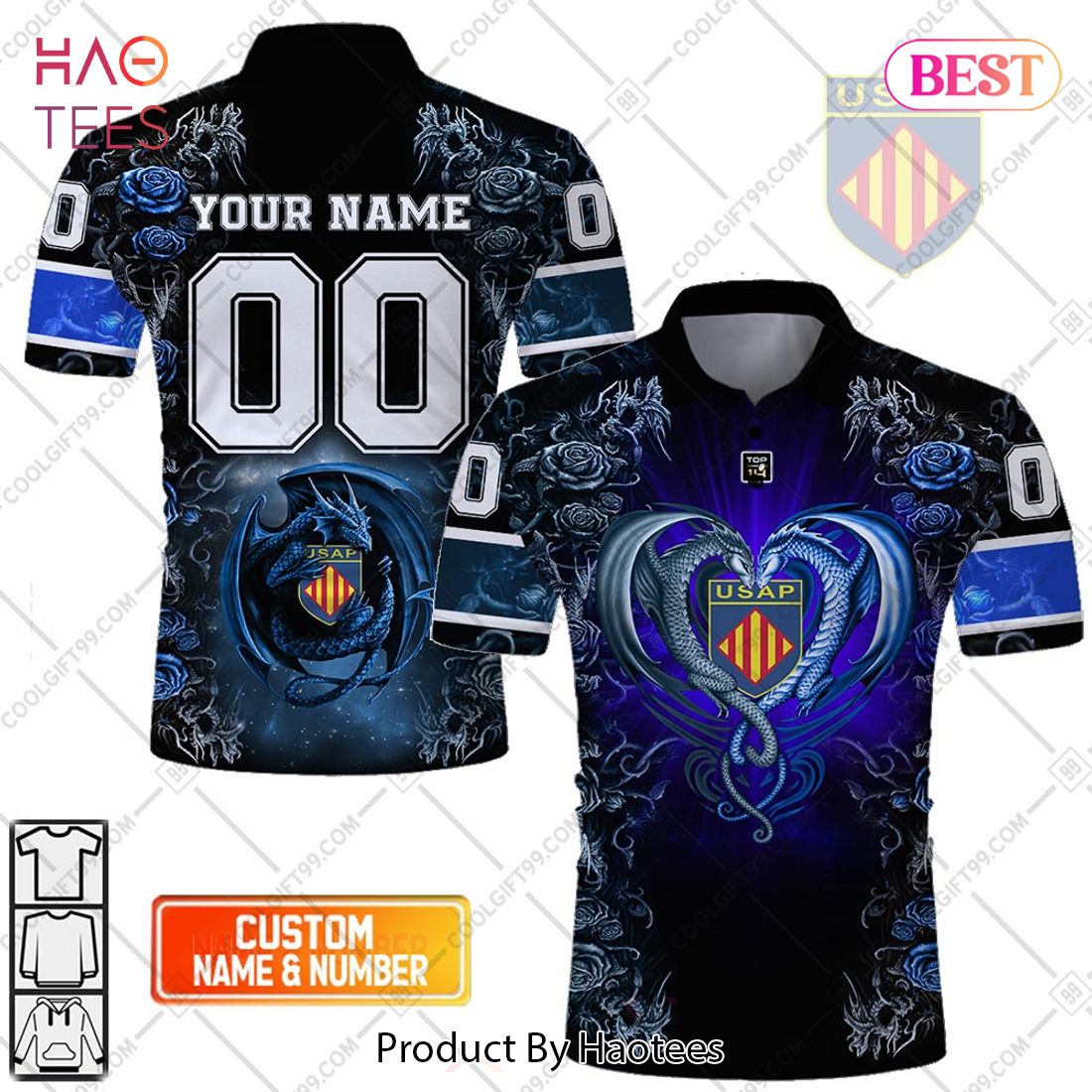 Personalized USA Perpignan Rugby Rose Dragons Design Polo Shirt Personalized USA Perpignan Rugby Rose Dragons Design Polo Shirt