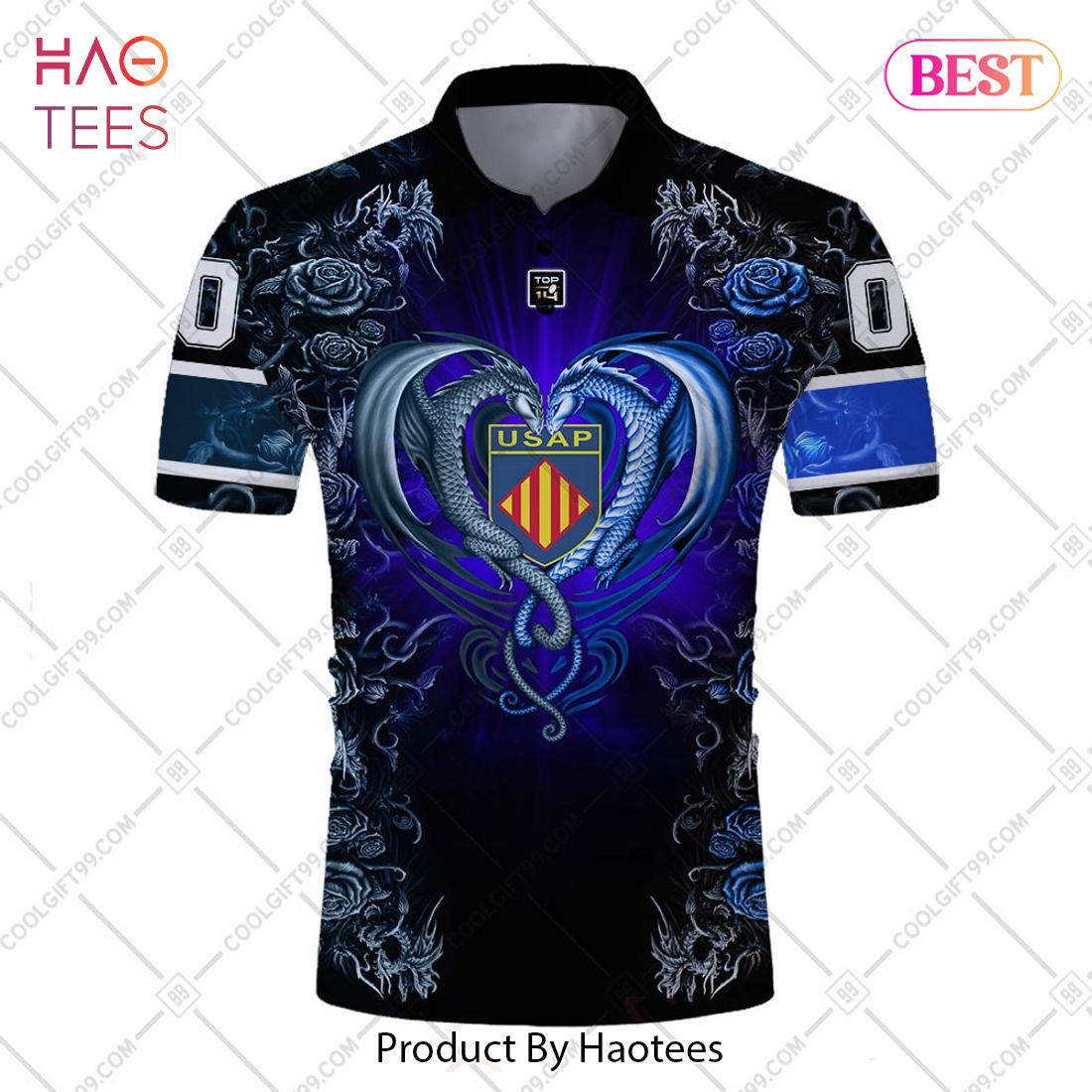 Personalized USA Perpignan Rugby Rose Dragons Design Polo Shirt Personalized USA Perpignan Rugby Rose Dragons Design Polo Shirt