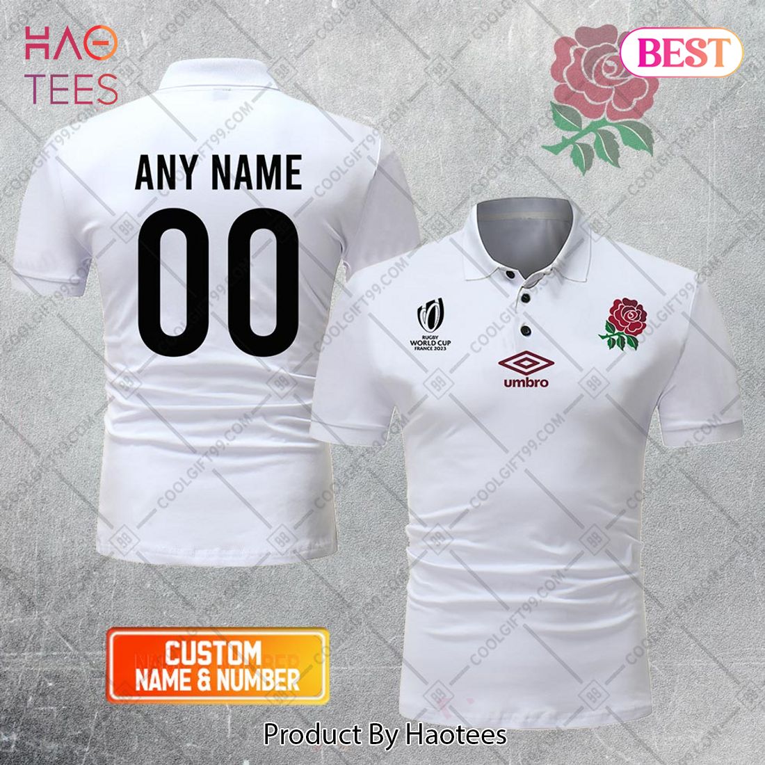 Rugby World Cup 2023 England Rugby Home Jersey Style Polo Shirt