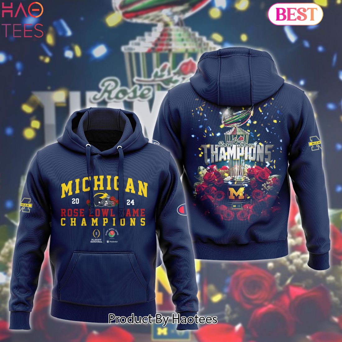 BEST Michigan Football 2024 Rose Bowl Game Champions Hoodie