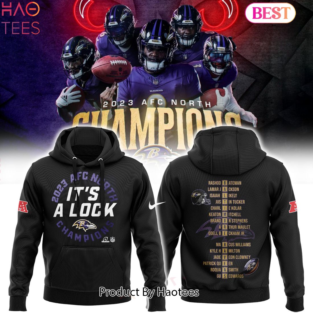 HOT Baltimore Ravens NFL 2023 AFC NORTH Champions Hoodie HOT Baltimore Ravens NFL 2023 AFC NORTH Champions Hoodie