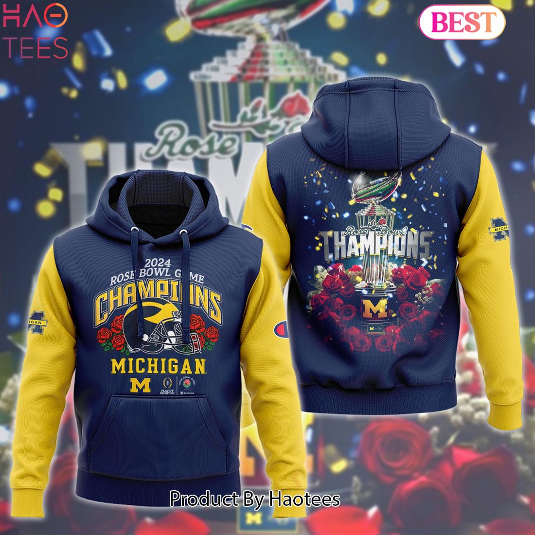 HOT Michigan Football 2024 Rose Bowl Game Champions Hoodie
