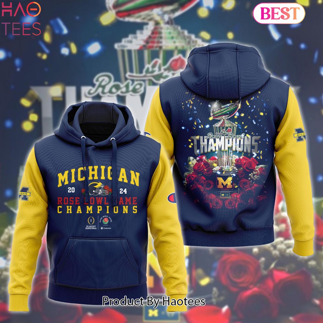 HOT Michigan Football 2024 Rose Bowl Game Champions Hoodie Unisex