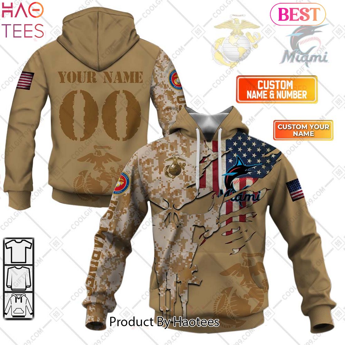 HOT MLB Miami Marlins Marine Camo Hoodie