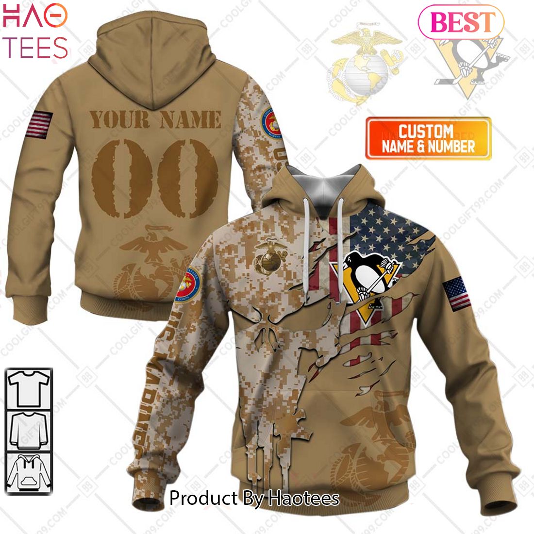 HOT Personalized NHL Pittsburgh Penguins Marine Corps Camo Hoodie