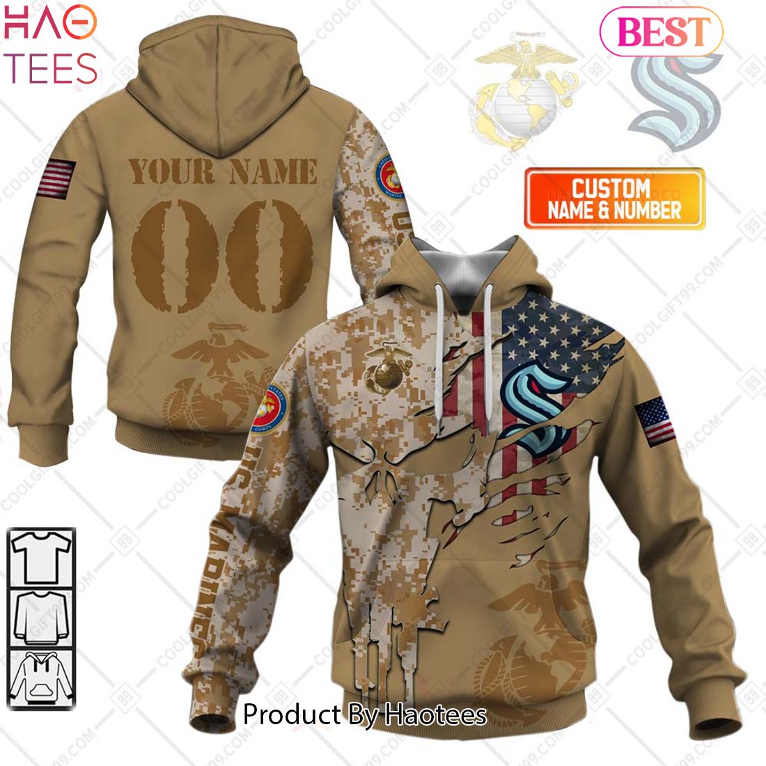 HOT Personalized NHL Seattle Kraken Marine Corps Camo Hoodie