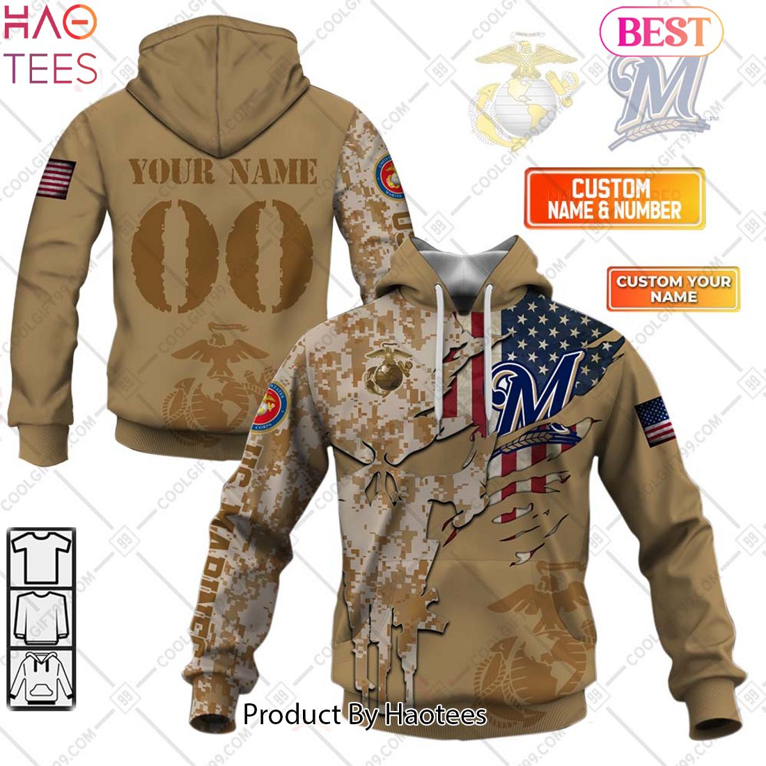 HOT TREND MLB Milwaukee Brewers Marine Camo Hoodie