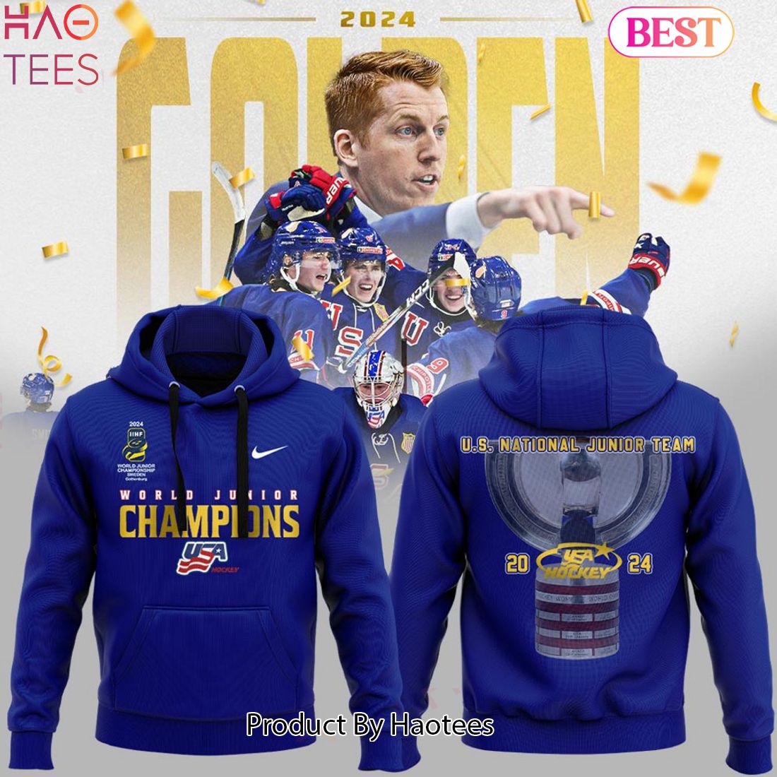 HOT USA Hockey World Junior Ice Hockey Champions 2024 Hoodie