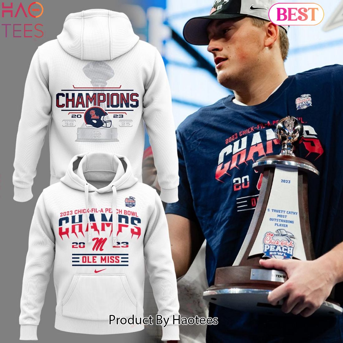 NEW Chick-Fil-A Peach Bowl CHampions Ole Miss Rebels Football Hoodie