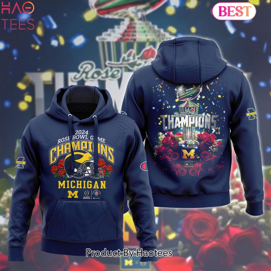 NEW Michigan Football 2024 Rose Bowl Game Champions Hoodie