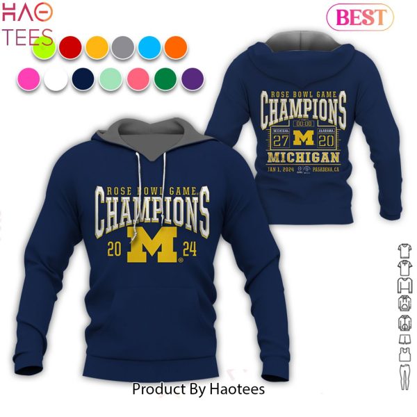 NEW Michigan Wolverines College Football Playoff 2024 Rose Bowl Champions Hoodie