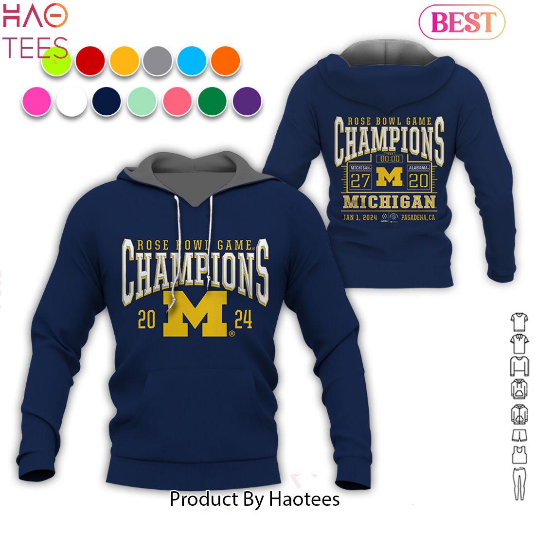 NEW Michigan Wolverines College Football Playoff 2024 Rose Bowl Champions Hoodie NEW Michigan Wolverines College Football Playoff 2024 Rose Bowl Champions Hoodie