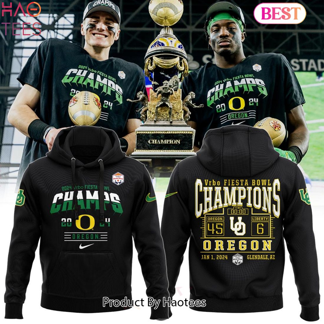 NEW Oregon Duck Citrus Bowl Champion Black Hoodie