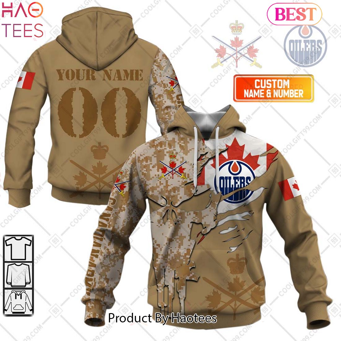 NEW Personalized NHL Edmonton Oilers Marine Corps Camo Hoodie