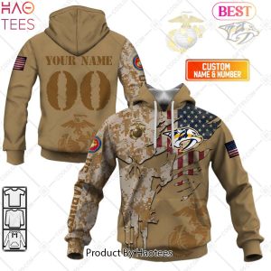 NEW Personalized NHL Nashville Predators Marine Corps Camo Hoodie