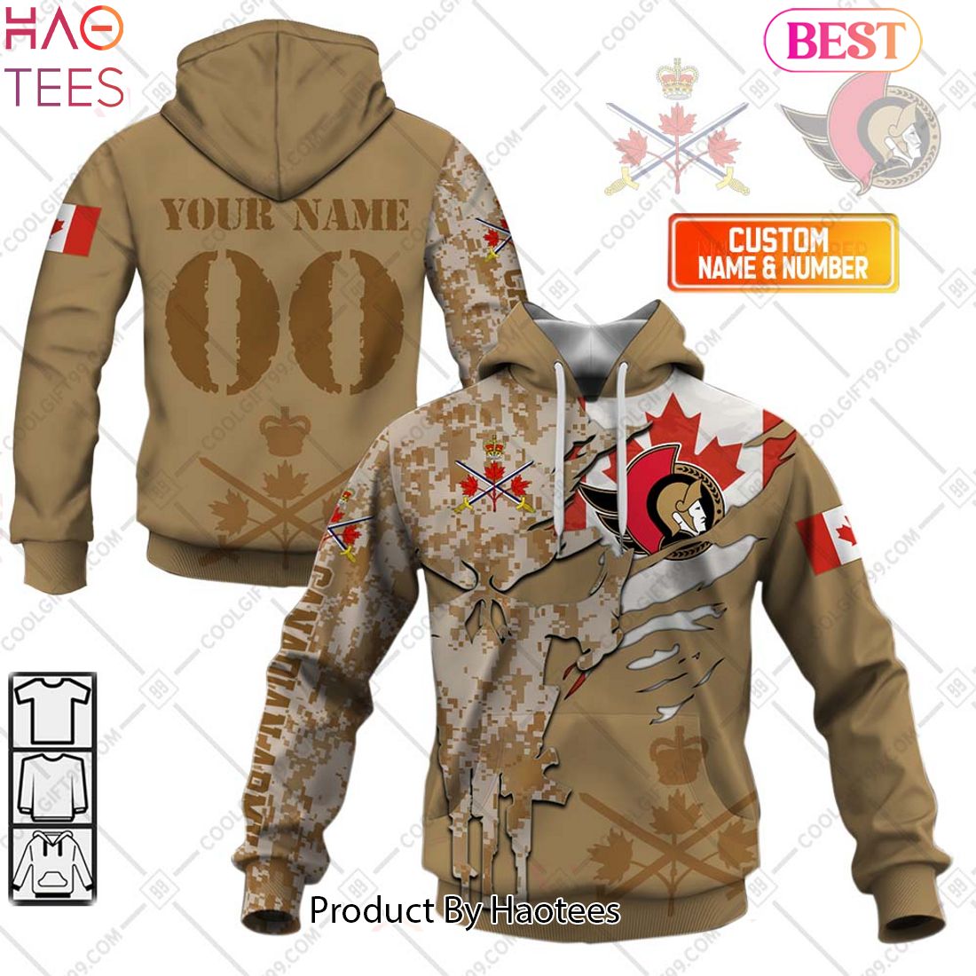 NEW Personalized NHL Ottawa Senators Marine Corps Camo Hoodie