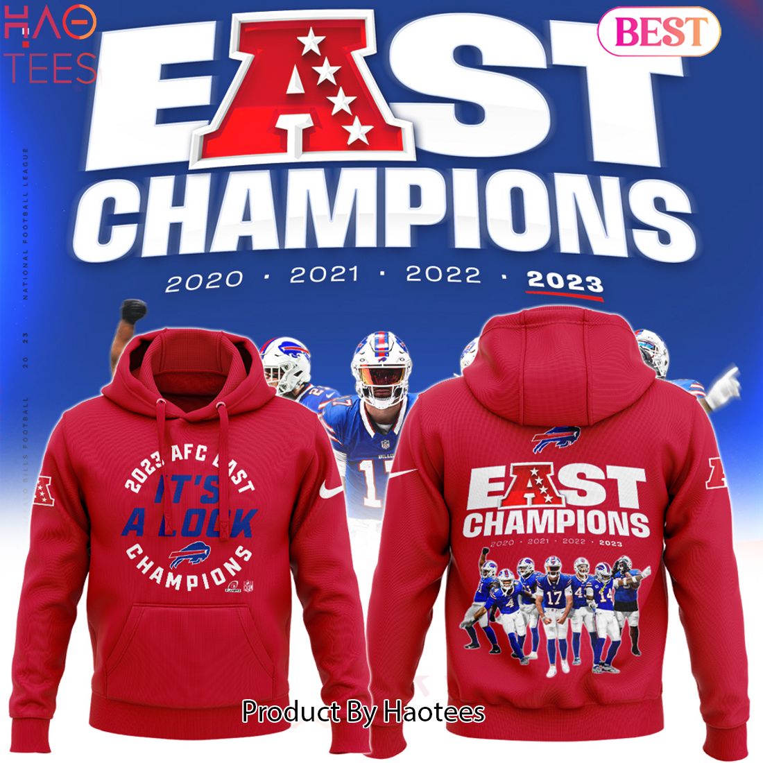 NEW Special AFC East Champions Buffalo Bills Football Team Red Hoodie