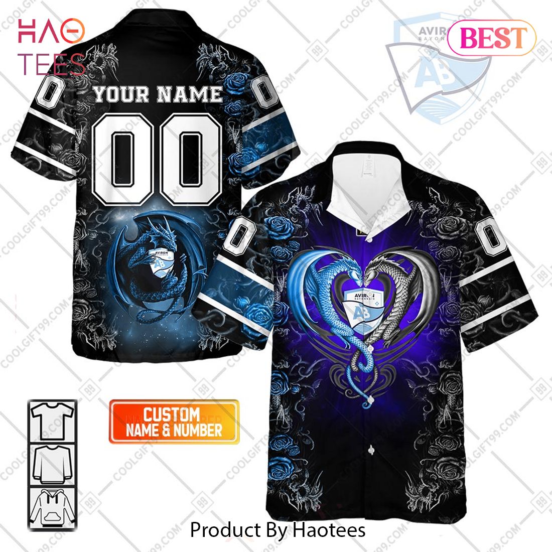 Personalized Aviron Bayonnais Rugby Rose Dragons Design Hawaiian Shirt Personalized Aviron Bayonnais Rugby Rose Dragons Design Hawaiian Shirt