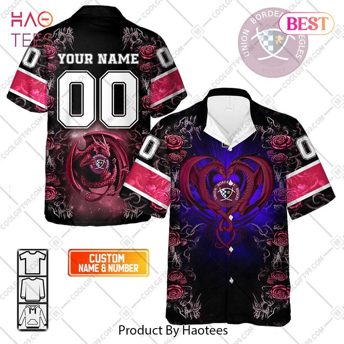Personalized Bordeaux Begles Rugby Rose Dragons Design Hawaiian Shirt Personalized Bordeaux Begles Rugby Rose Dragons Design Hawaiian Shirt