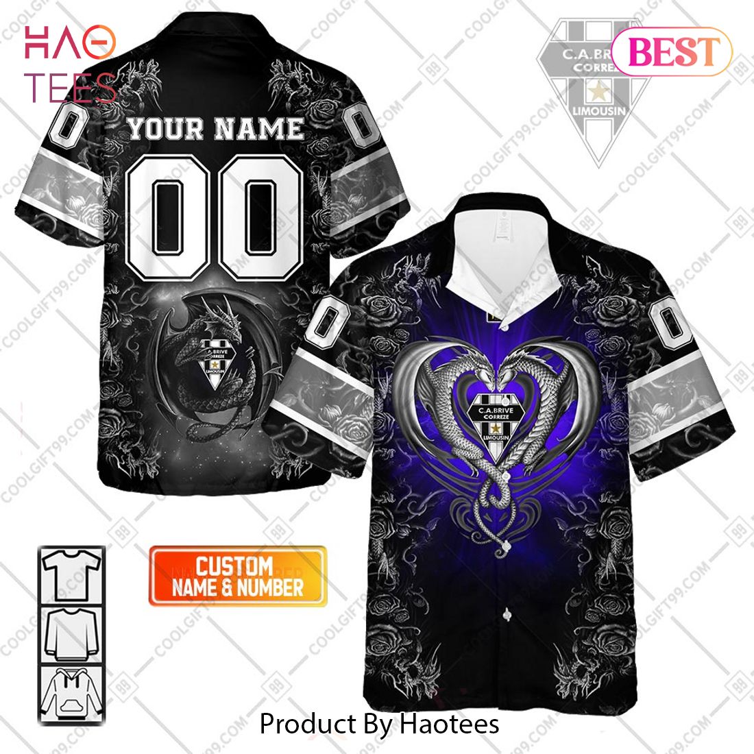 Personalized CA Brive Rugby Rugby Rose Dragons Design Hawaiian Shirt Personalized CA Brive Rugby Rugby Rose Dragons Design Hawaiian Shirt