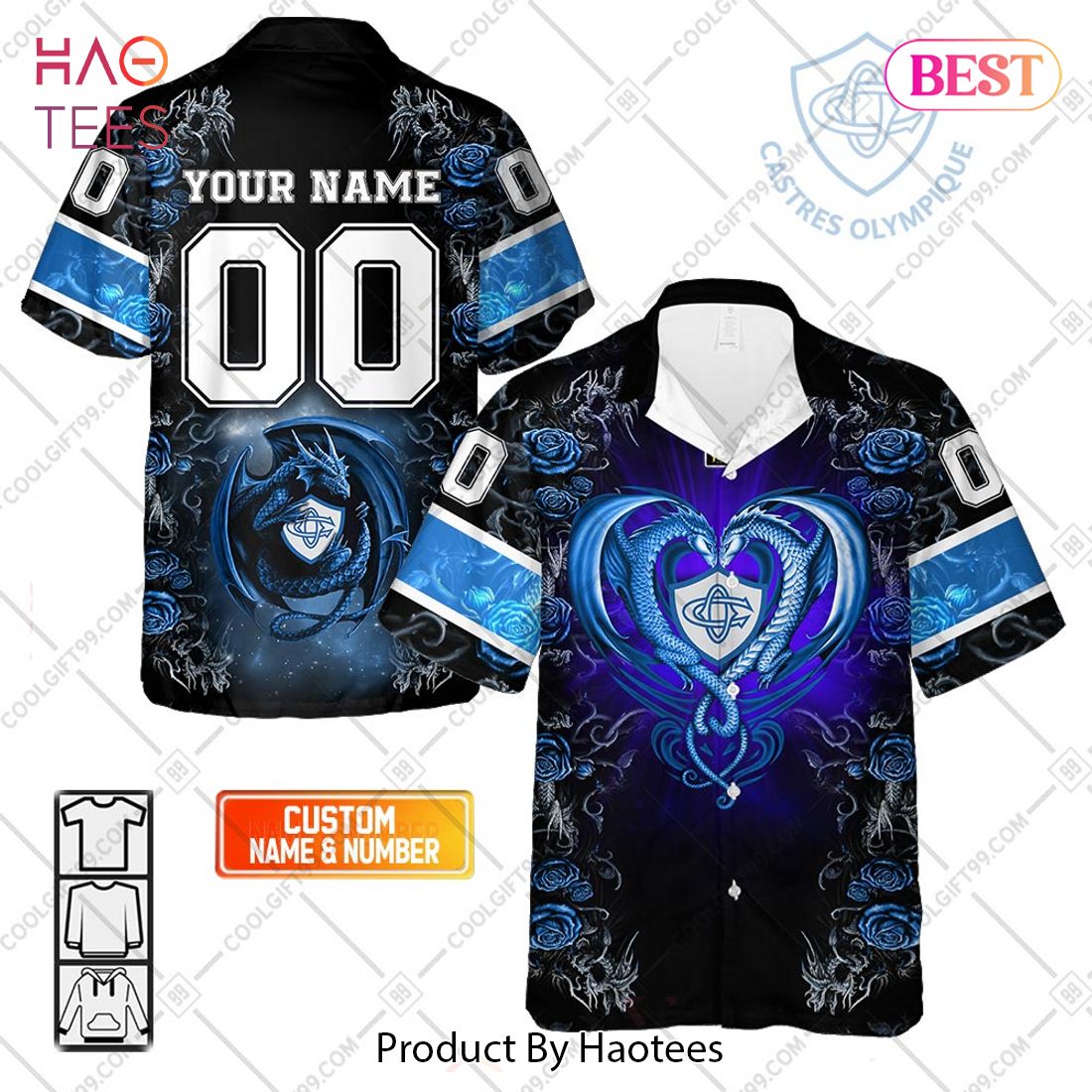 Personalized Castres Olympique Rugby Rose Dragons Design Hawaiian Shirt Personalized Castres Olympique Rugby Rose Dragons Design Hawaiian Shirt