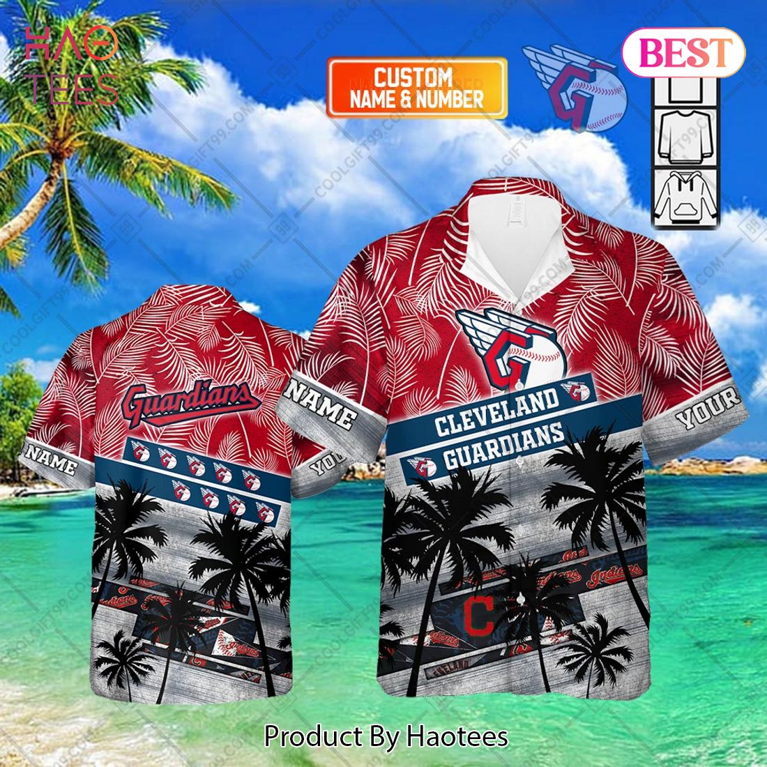 Personalized MLB Cleveland Guardians Palm Tree Hawaii Shirt Personalized MLB Cleveland Guardians Palm Tree Hawaii Shirt