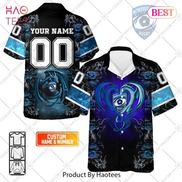 Personalized Montpellier Herault Rugby Rose Dragons Design Hawaiian Shirt