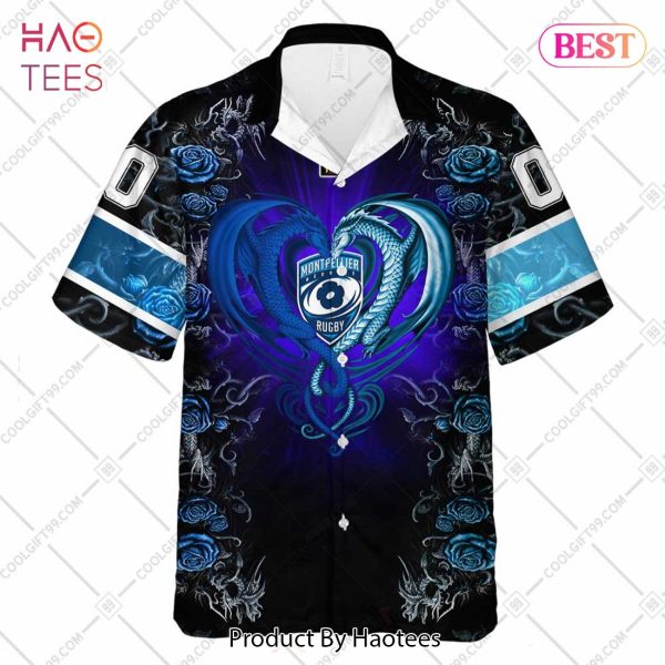Personalized Montpellier Herault Rugby Rose Dragons Design Hawaiian Shirt
