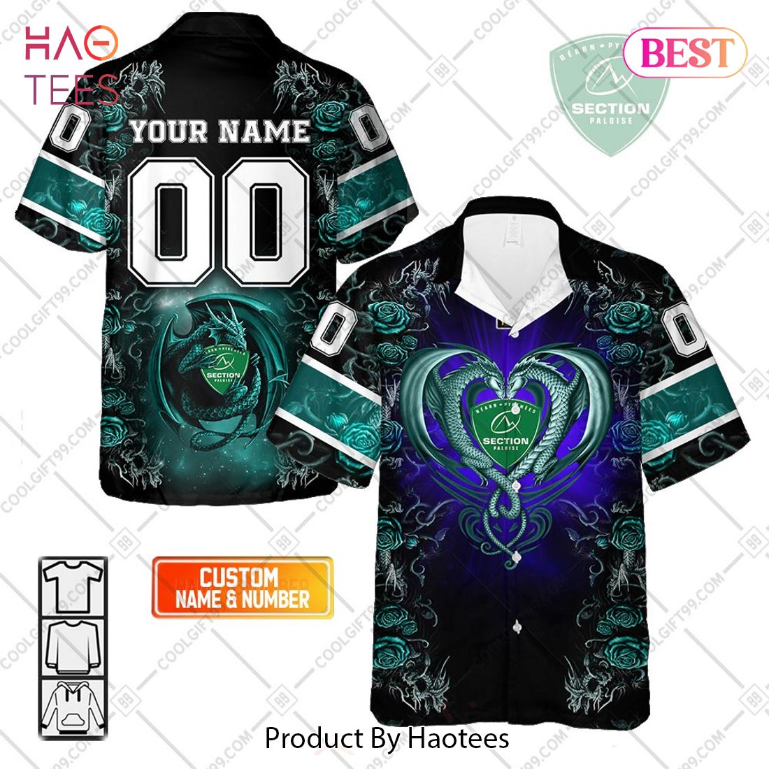 Personalized Section Paloise Rugby Rose Dragons Design Hawaiian Shirt Personalized Section Paloise Rugby Rose Dragons Design Hawaiian Shirt