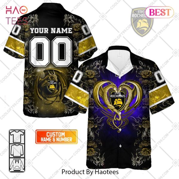 Personalized Stade Rochelais Rugby Rose Dragons Design Hawaiian Shirt