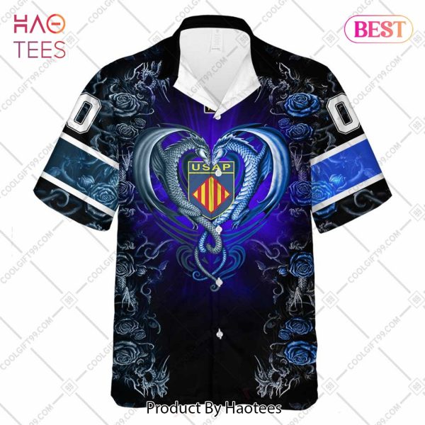 Personalized USA Perpignan Rugby Rose Dragons Design Hawaiian Shirt