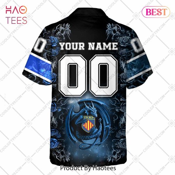 Personalized USA Perpignan Rugby Rose Dragons Design Hawaiian Shirt