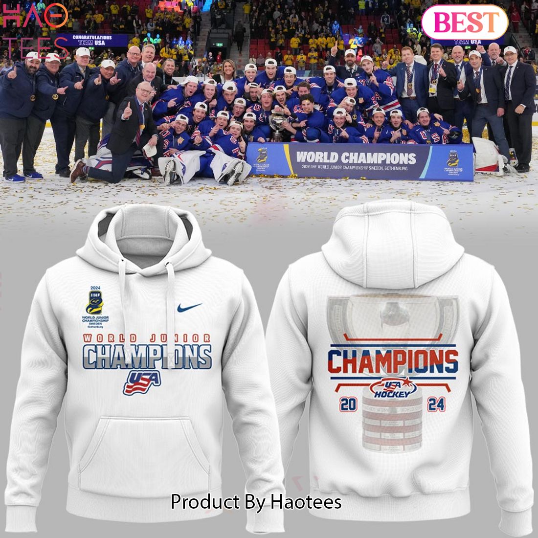 TRENDING Hockey World Junior Ice Hockey Champions 2024 Hoodie