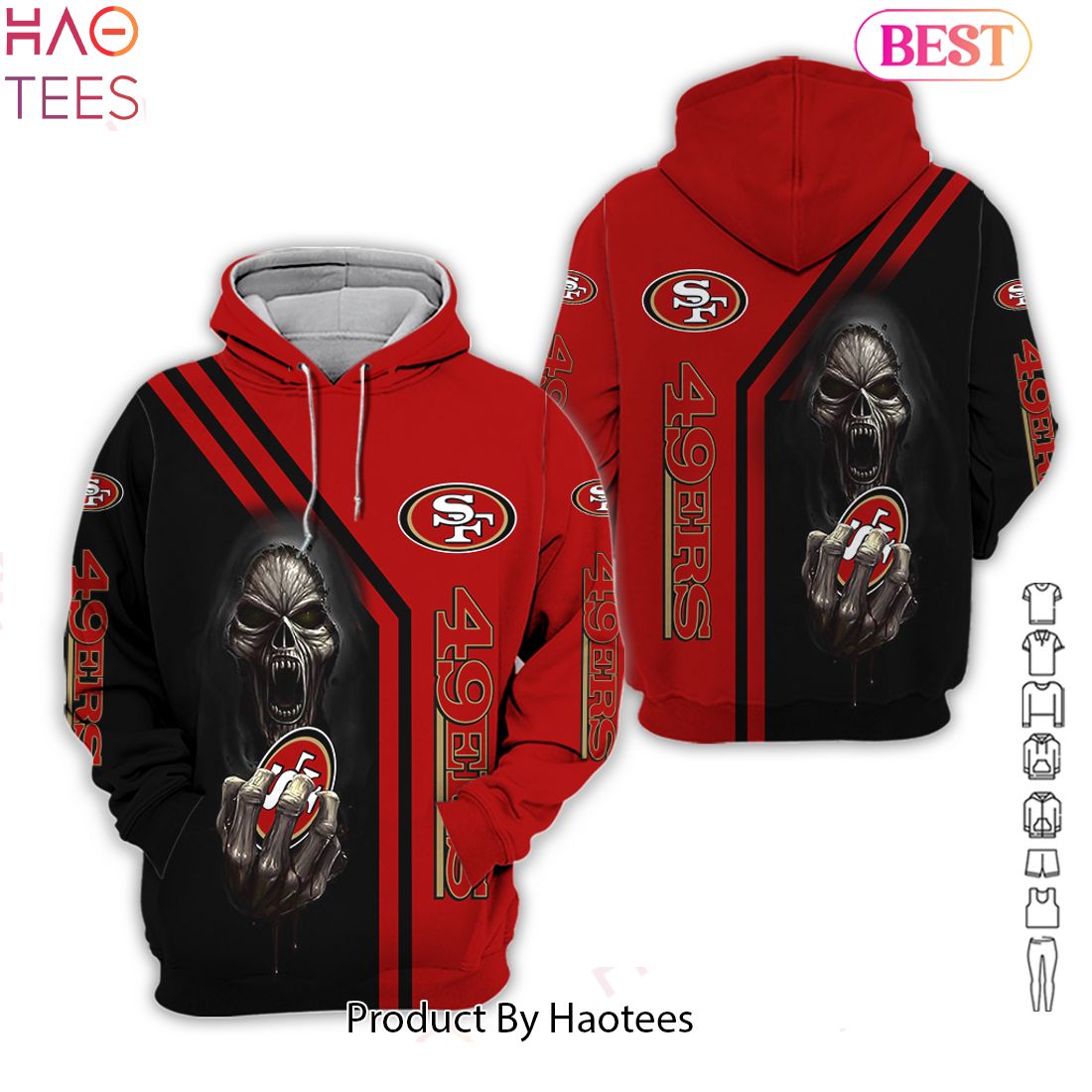 NEW Skull San Francisco 49ers All Over Printed Clothes Hoodie
