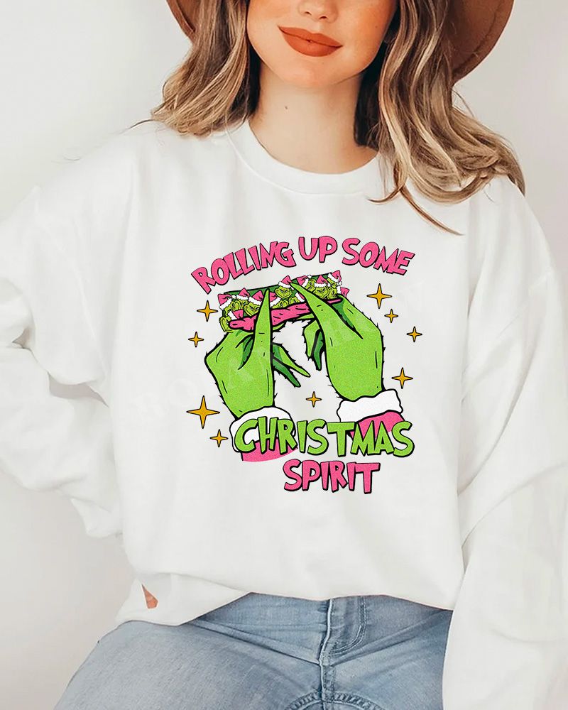 AVAILABLE Grinch Rolling up some Christmas Spirit Christmas Sweatshirt