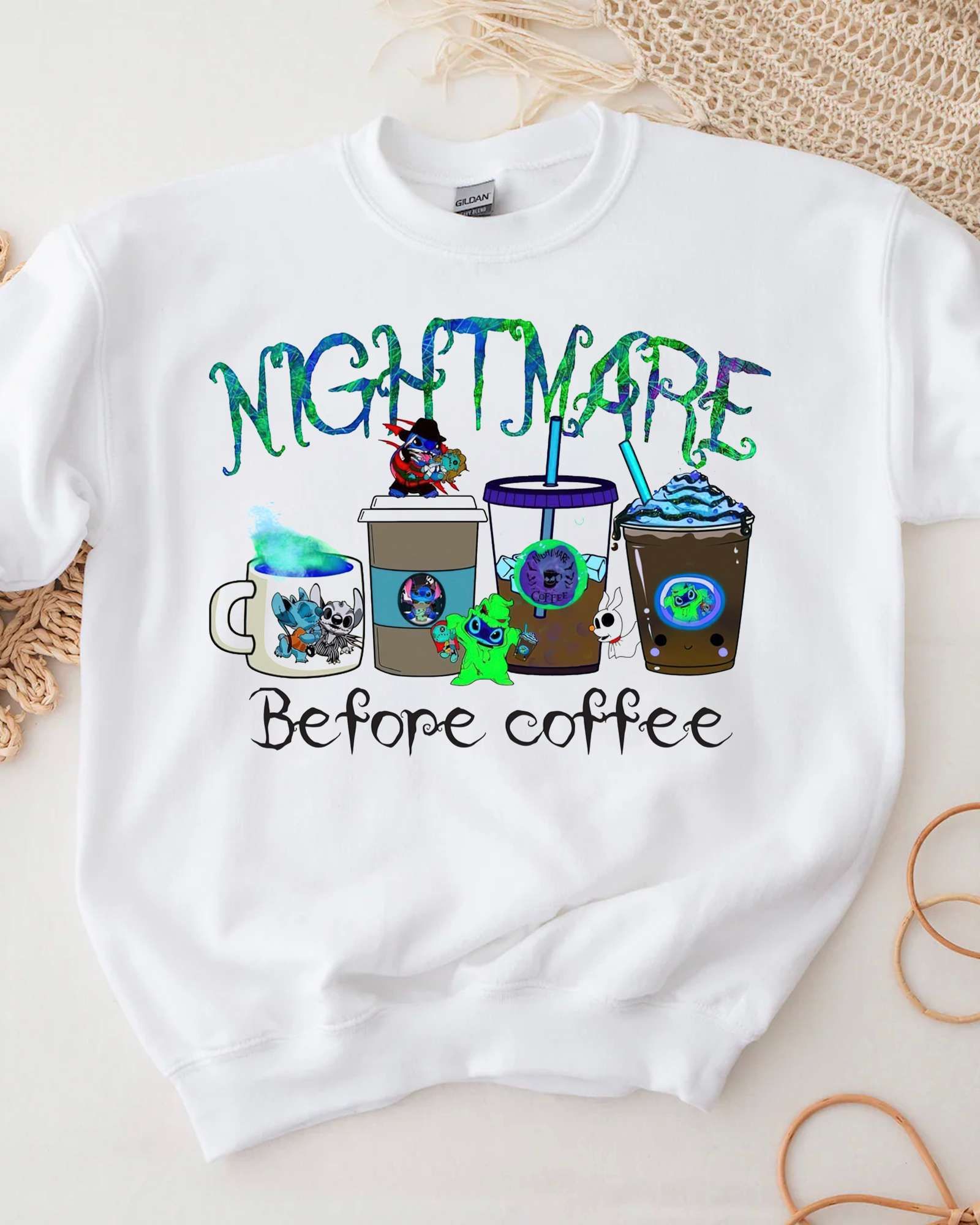[AVAILABLE] Nightmare Before Halloween Stitch Coffee Sweatshirt, T-Shirt