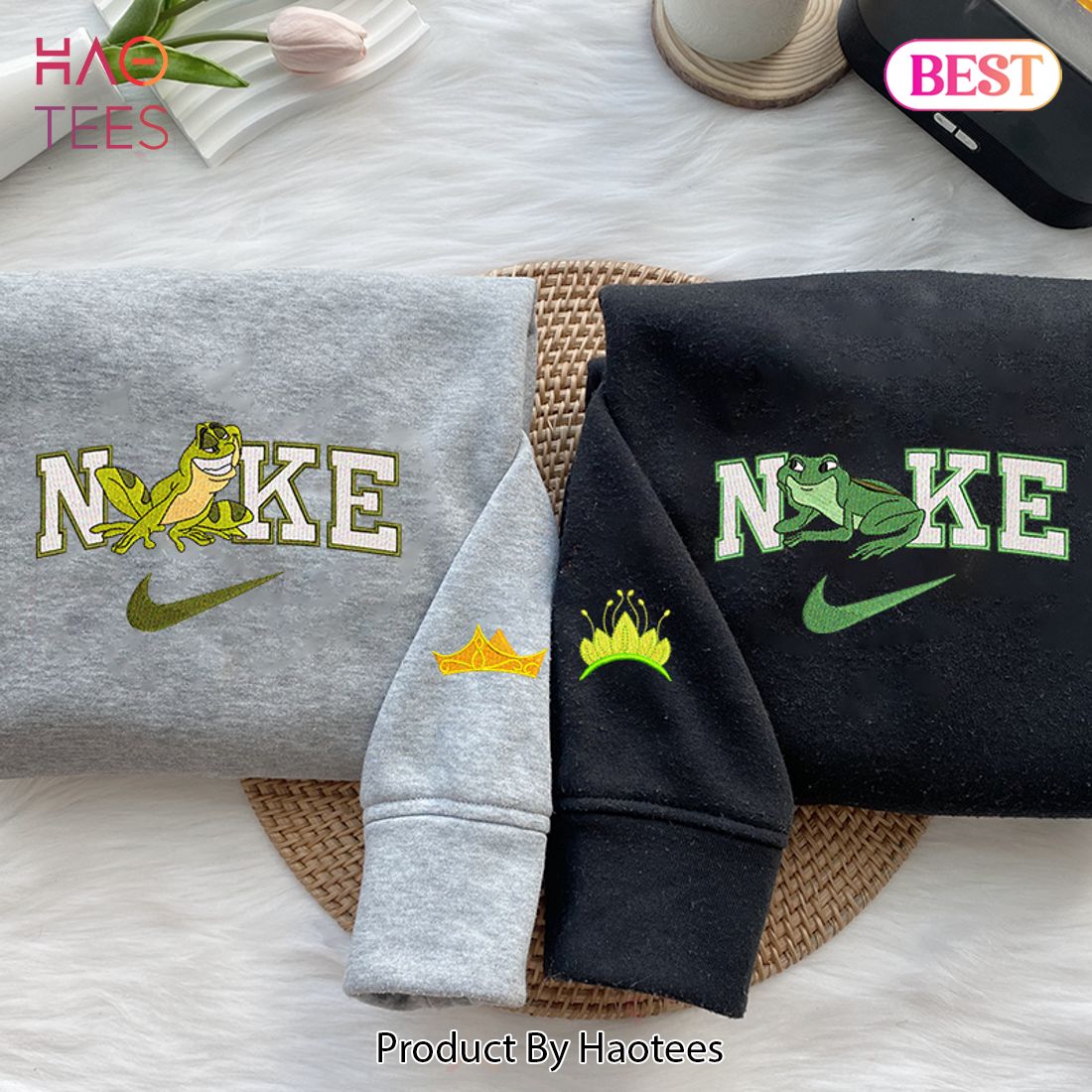 AVAILABLE Tiana and Naveen Frog Embroidered Youth Sweatshirt AVAILABLE Tiana and Naveen Frog Embroidered Youth Sweatshirt