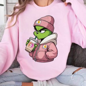BEST Grinch Carhatt pink Christmas Sweatshirt