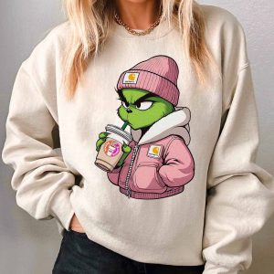 BEST Grinch Carhatt pink Christmas Sweatshirt