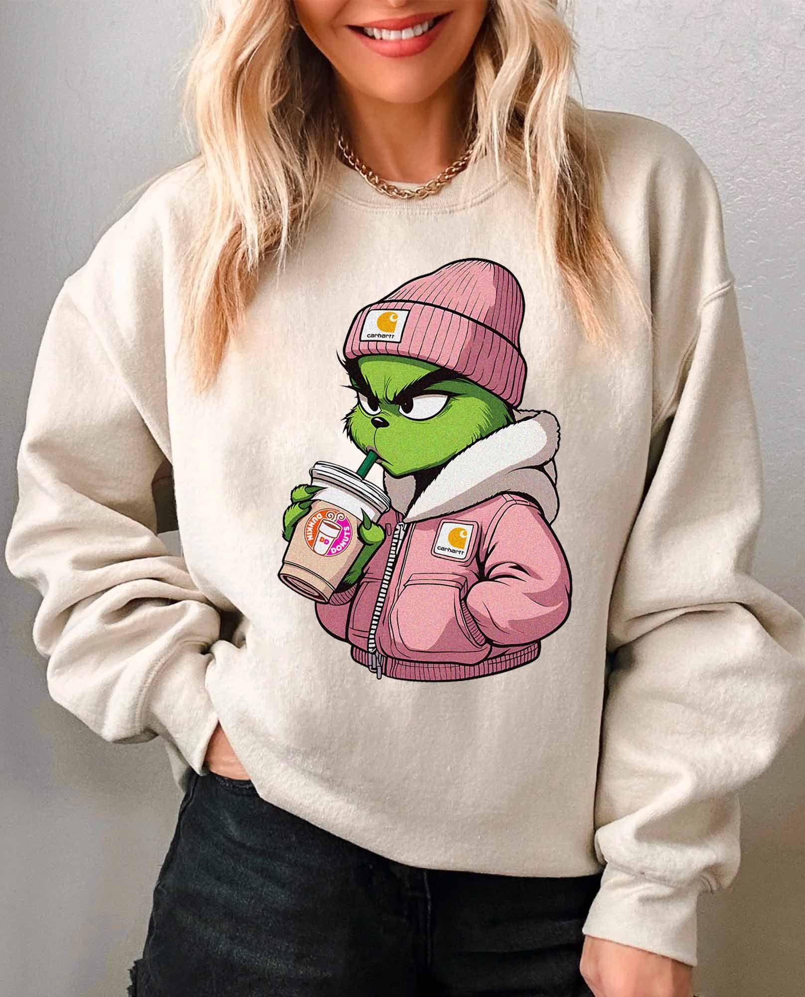 BEST Grinch Carhatt pink Christmas Sweatshirt BEST Grinch Carhatt pink Christmas Sweatshirt