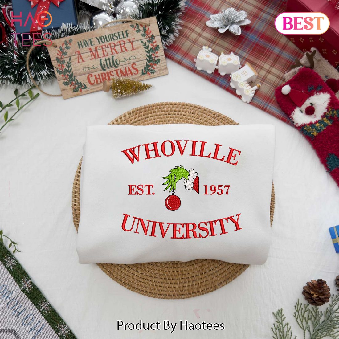 BEST Whoville University Grinch Sweatshirt - Christmas Embroidered Sweatshirt BEST Whoville University Grinch Sweatshirt - Christmas Embroidered Sweatshirt