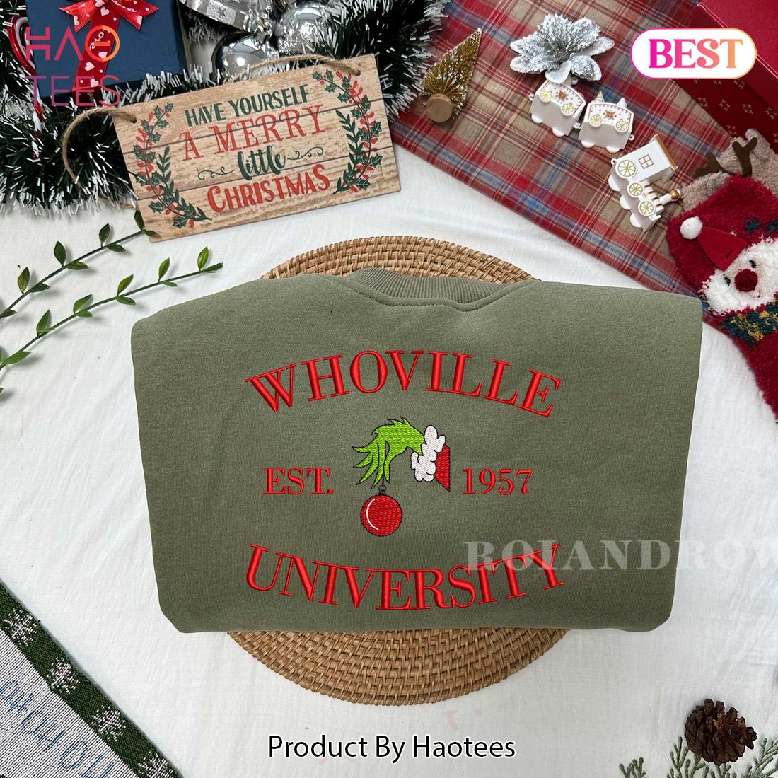 BEST Whoville University Grinch Sweatshirt - Christmas Embroidered Sweatshirt BEST Whoville University Grinch Sweatshirt - Christmas Embroidered Sweatshirt