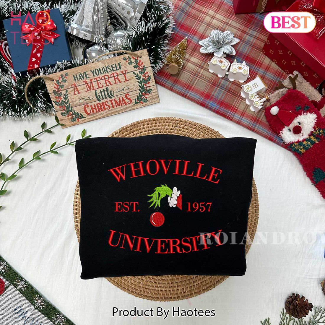 BEST Whoville University Grinch Sweatshirt - Christmas Embroidered Sweatshirt BEST Whoville University Grinch Sweatshirt - Christmas Embroidered Sweatshirt