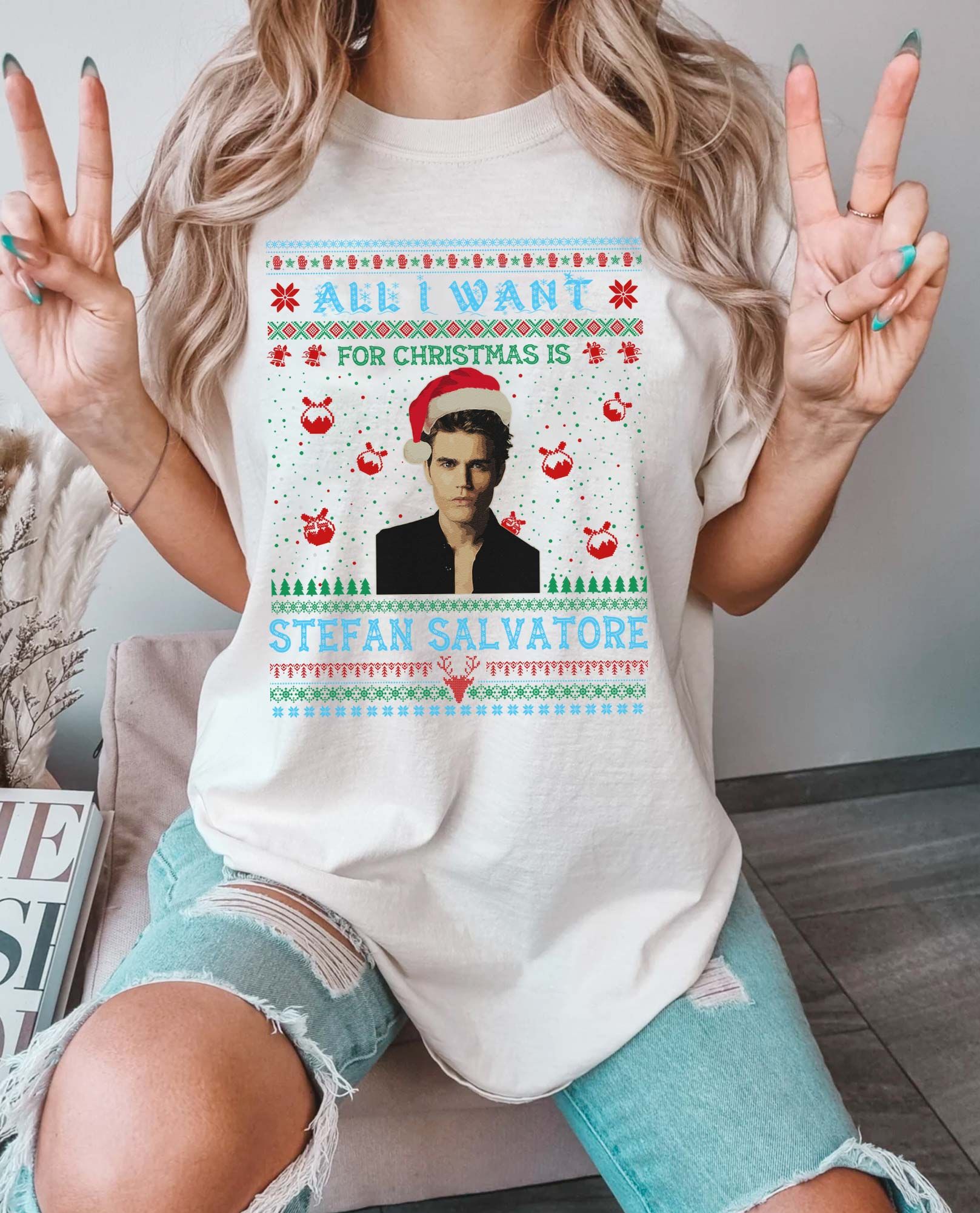 HOT STEFAN SALVATORE All I want for Christmas Christmas Sweatshirt HOT STEFAN SALVATORE All I want for Christmas Christmas Sweatshirt