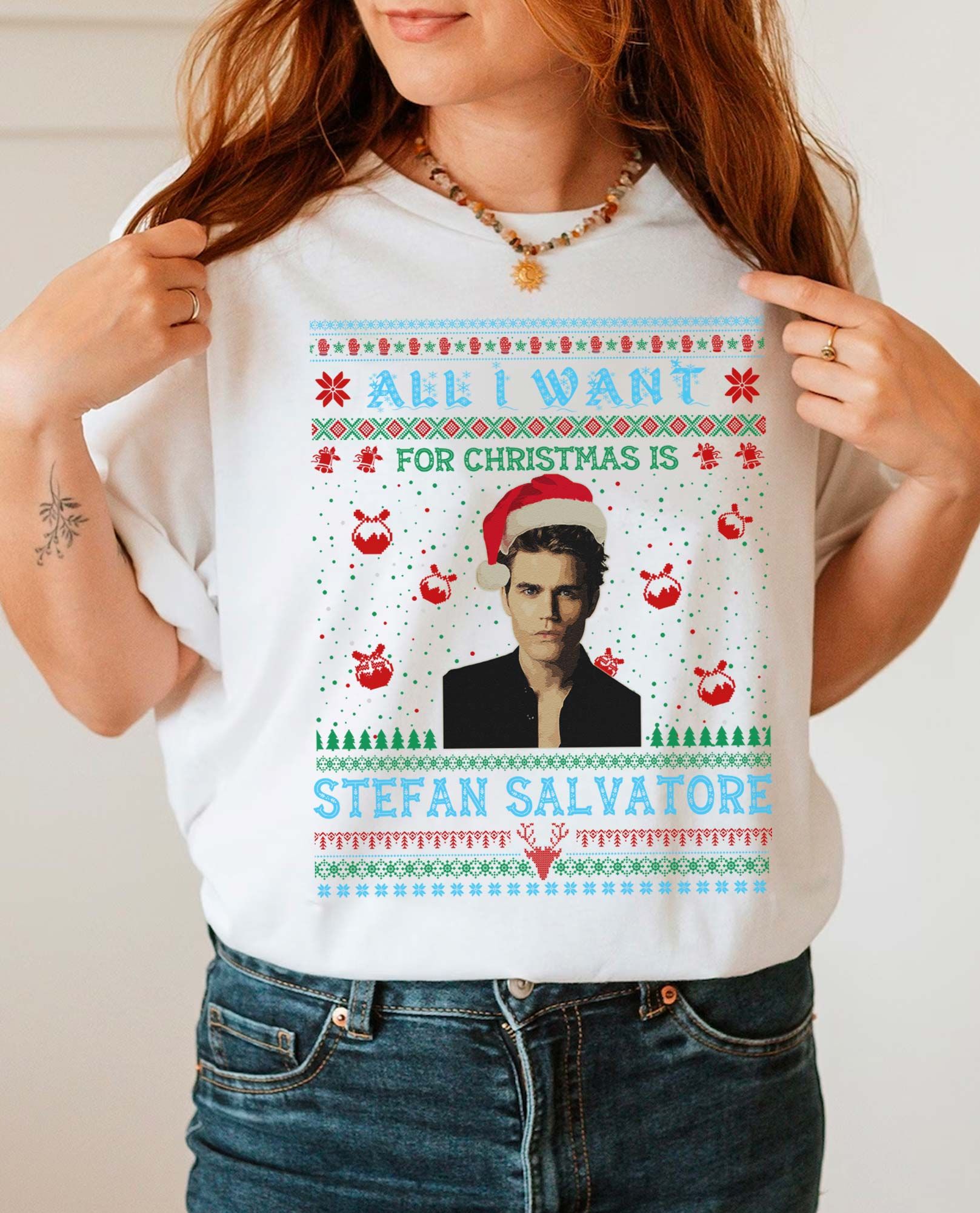 HOT STEFAN SALVATORE All I want for Christmas Christmas Sweatshirt HOT STEFAN SALVATORE All I want for Christmas Christmas Sweatshirt